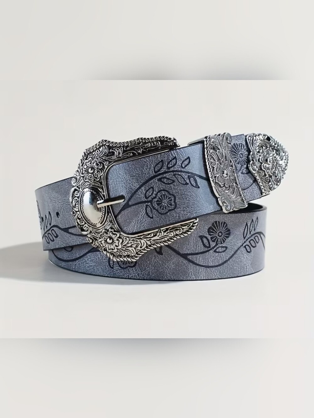 NWT Women's Western Retro Bohemian Vintage Style Belt Embossed Flower Size L